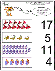 okul öncesi çocuklar için kutudaki resim sayısı ile karşısındaki sayıları eşleştir